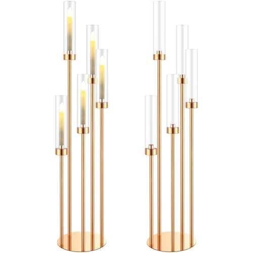 5 Arm Candelabra Floor Candle Holder with Acrylic Lampshade, Black, 4 Set X8011
