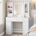 White Vanity Desk with Mirror and Lights, 5 Drawers T99433