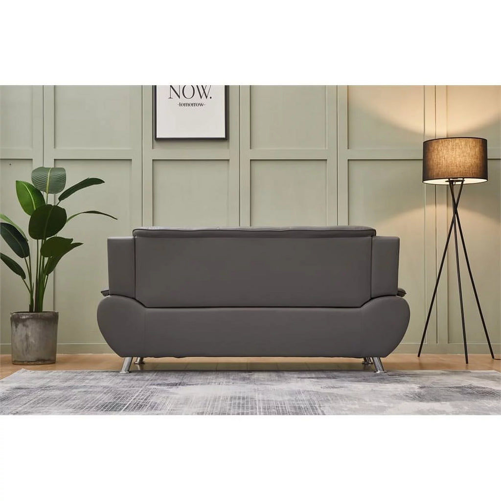 Gray Faux Leather Sofa with Pillow Armrests M86405