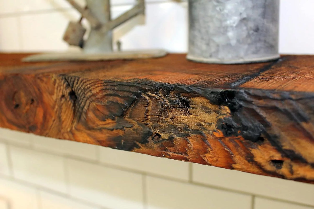 Reclaimed Wood Mantel Shelf with Steel Angle Brackets B14958