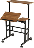 Ancient Oak Sit Stand Desk with Rolling Laptop Cart S99259