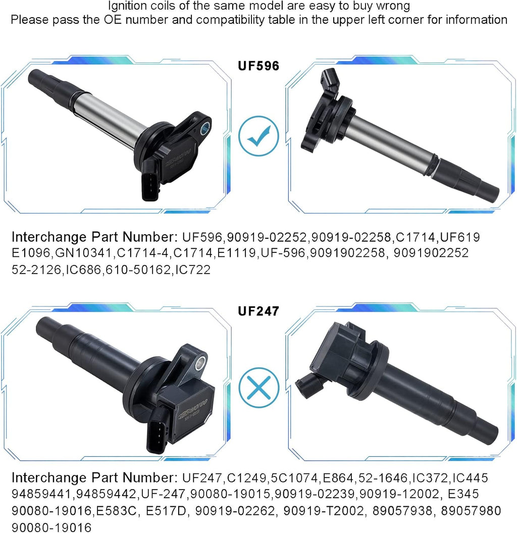 Pack of 4 Ignition Coil Pack Compatible with Corolla 1.8L 2.4L L4 C296