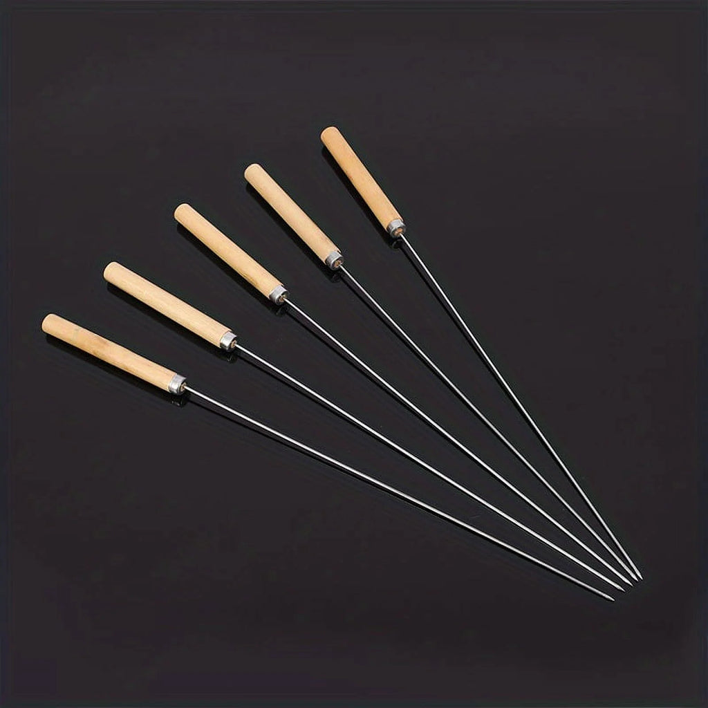 10pcs Stainless Steel Barbecue Skewers with Wooden Handle 13 Inches O489