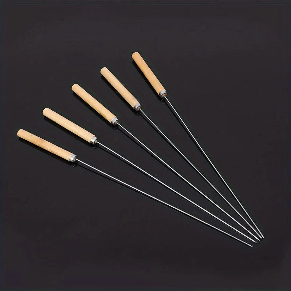 10pcs Stainless Steel Barbecue Skewers with Wooden Handle 13 Inches O489