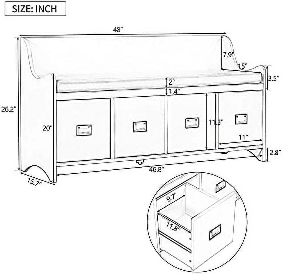 48" Entry Bench with Removable Cushion and 4 Drawers White J869578