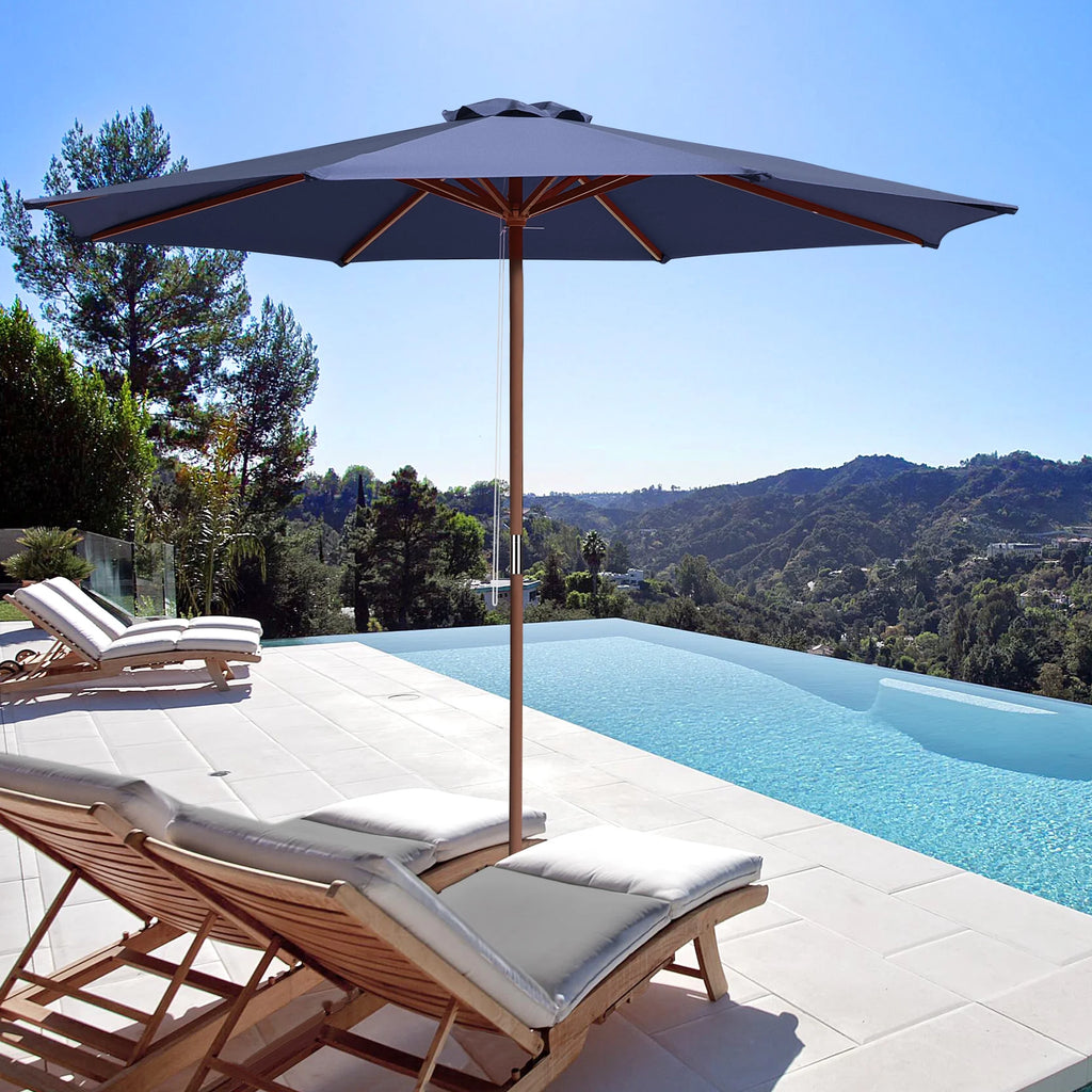 9ft Wooden Pole Patio Umbrella 8 Ribs U859019