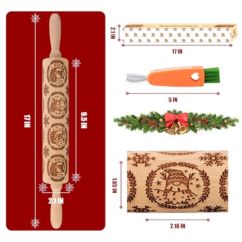 17" Wooden Rolling Pin with Cleaning Brush D57890