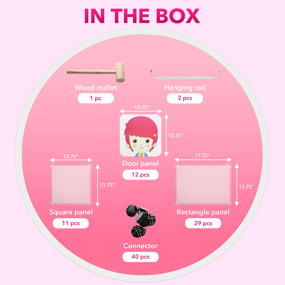 Pink Children's Portable Clothes Closet Rack with Storage Cubes O75526