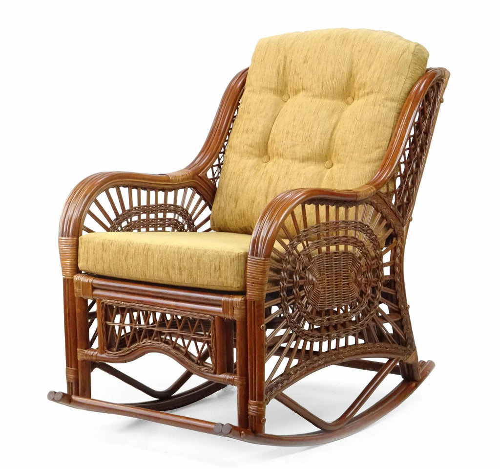 Handmade Natural Rattan Set of 2 Rocking Lounge Chairs and Round Coffee Table F2308