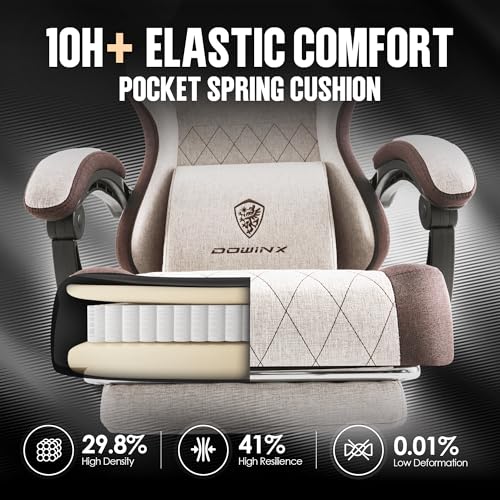 Beige Fabric Ergonomic Gaming Chair with Footrest Q130
