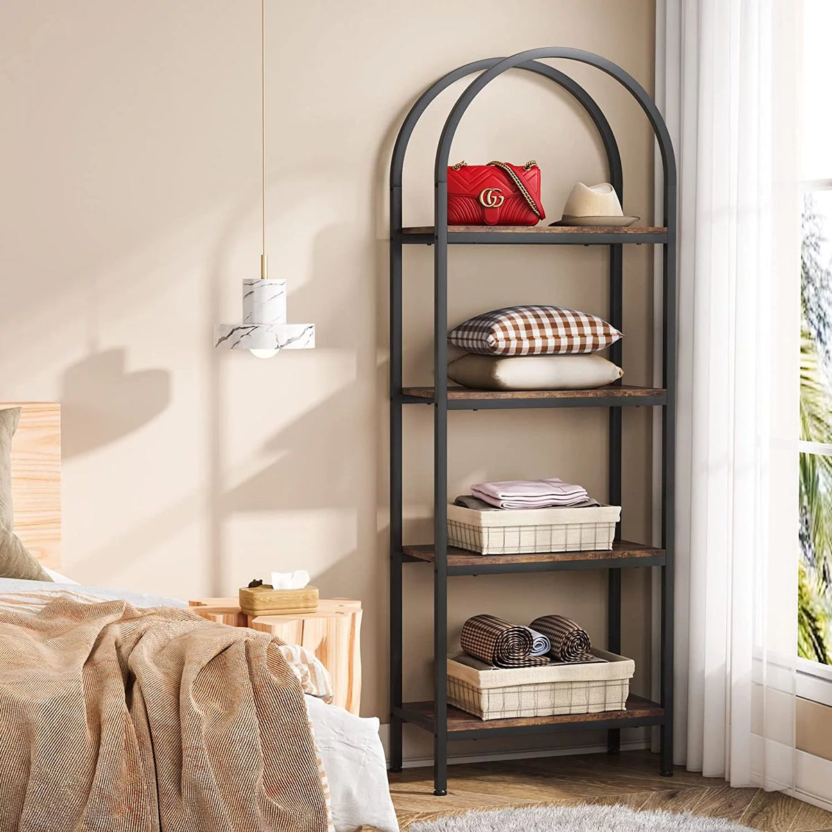 4-Tier Wood Bookshelf Set of 2 with Metal Frame X42312