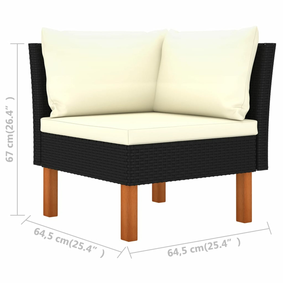 9 Piece Black Poly Rattan Outdoor Sofa Set with Cream White Cushion and Wood Legs J957