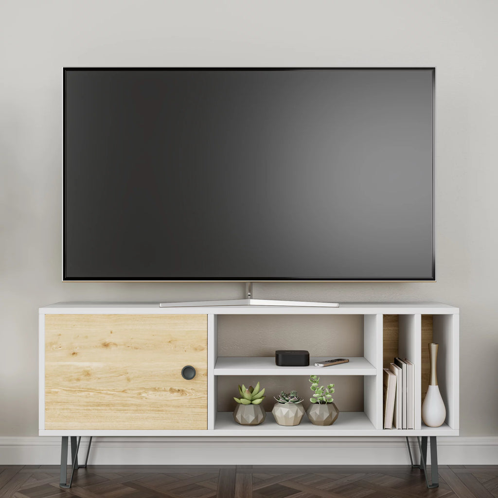 White Oak 2 Tier TV Stand with Doors T62001