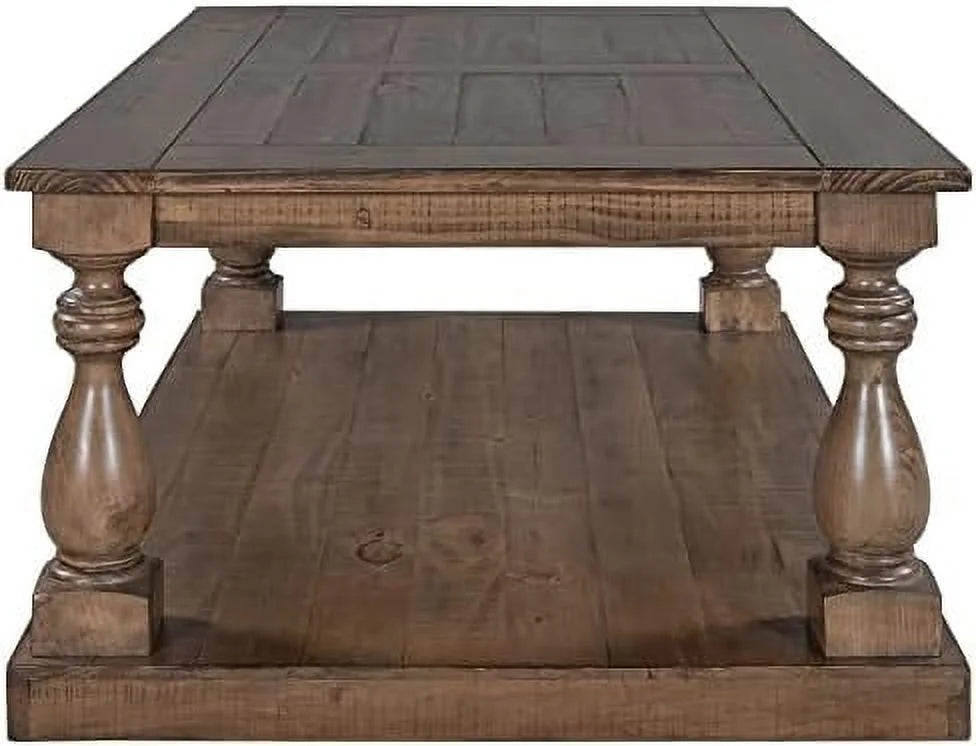 Yellow Brown Solid Pine Wood Coffee Table with Storage Shelf K123