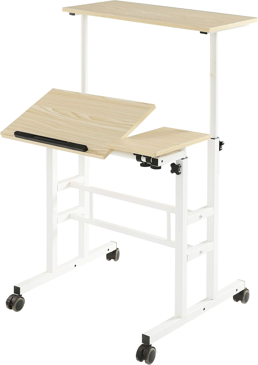 Ancient Oak Sit Stand Desk with Rolling Laptop Cart S99259
