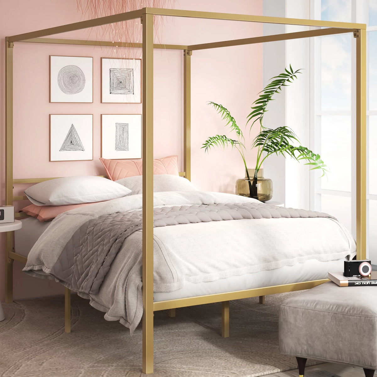 Queen Metal Canopy Platform Bed Frame V253664