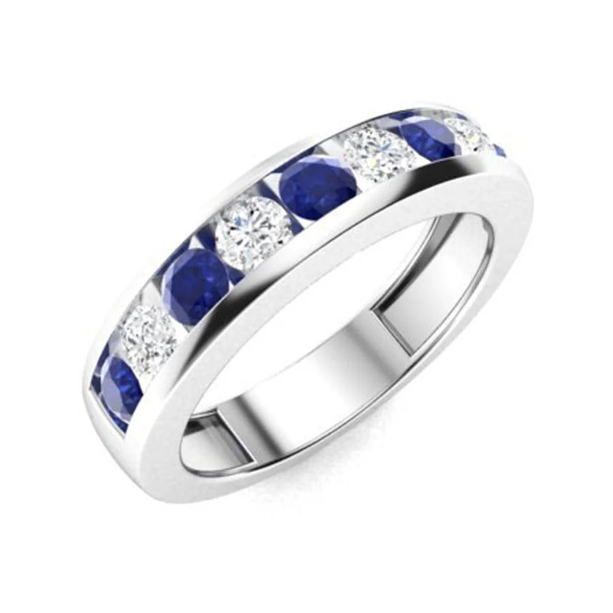 925 Sterling Silver 4 MM Blue Sapphire Half Eternity Wedding Band Ring L337268