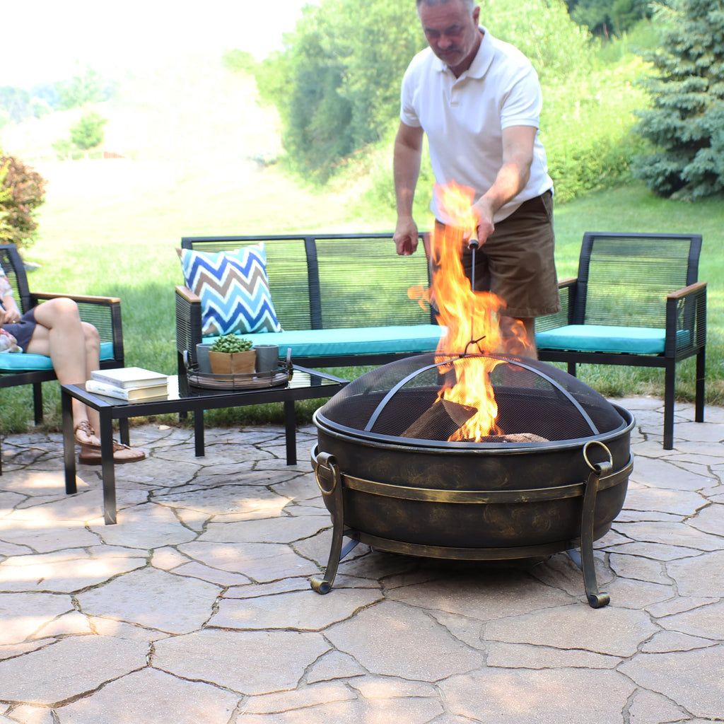 Outdoor Cauldron Fire Pit with Spark Screen Y544