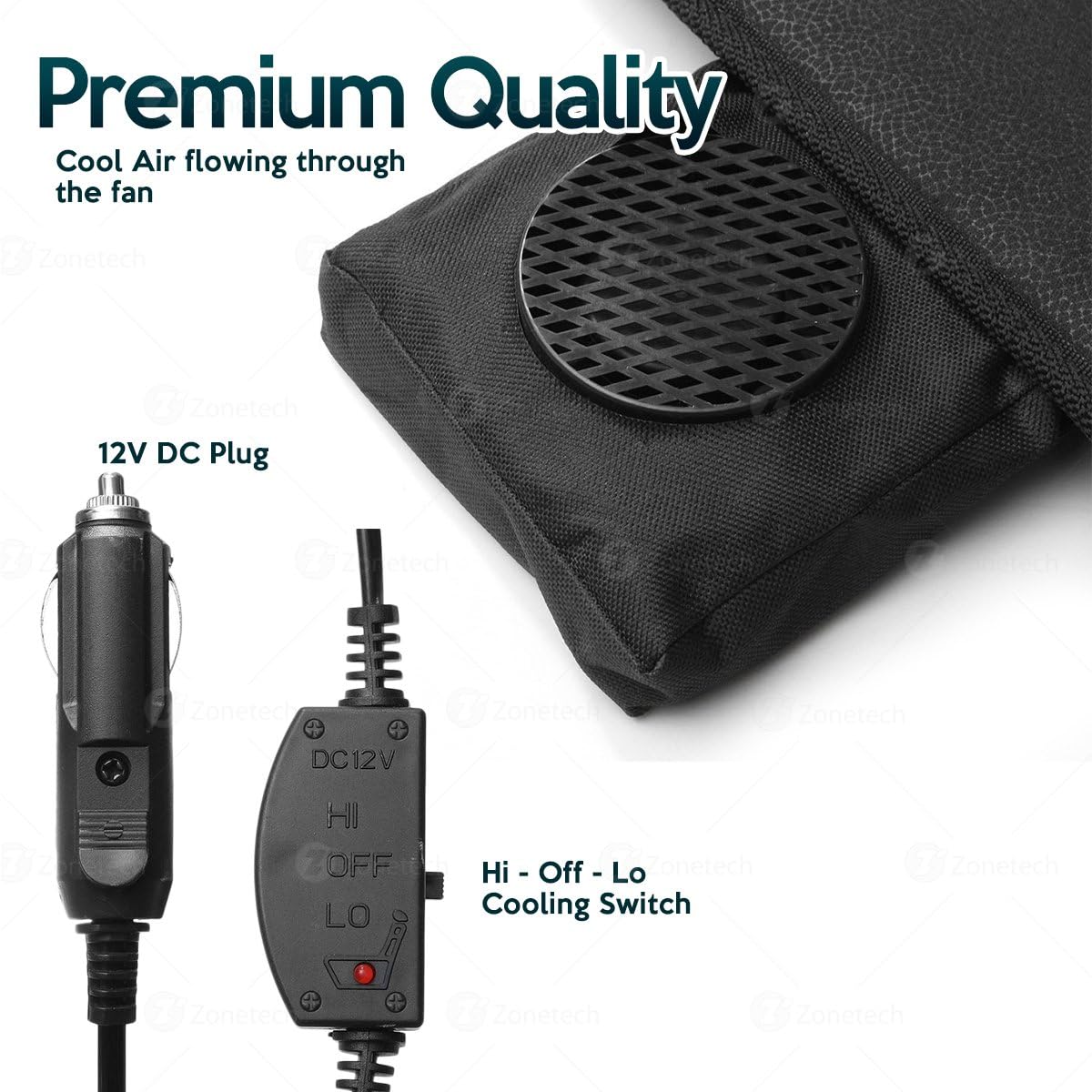 Black 12V Adjustable Cooling Car Seat Cushion X4443