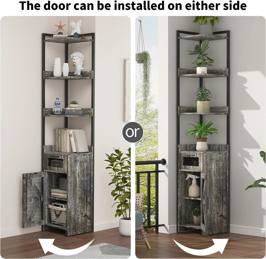 Grey 7-Tier Corner Cabinet with Drawer Z294804