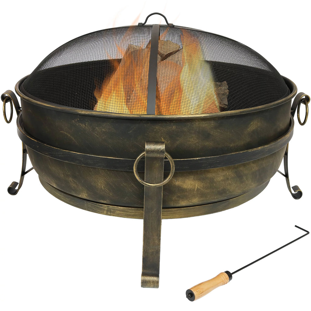 Outdoor Cauldron Fire Pit with Spark Screen Y544