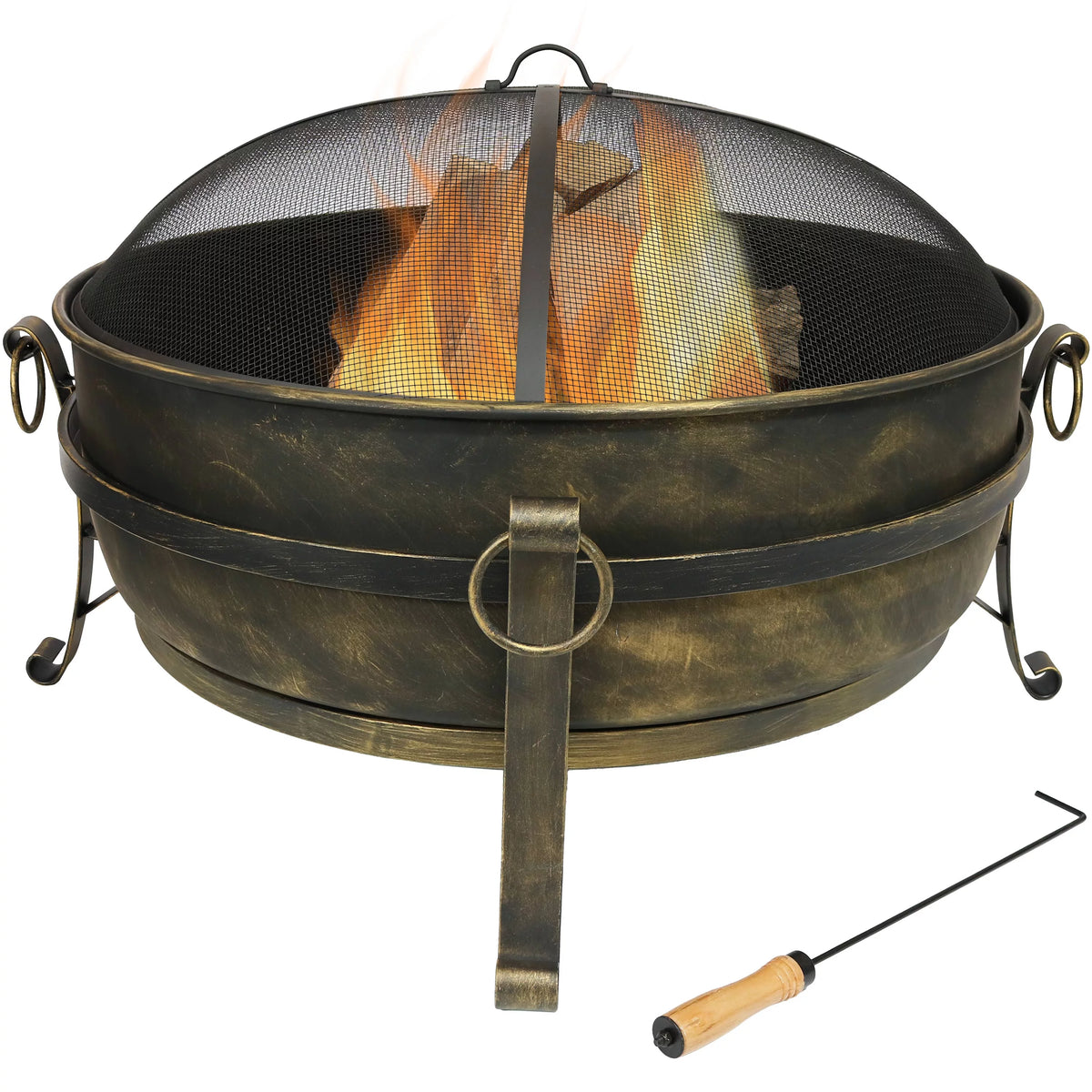 Outdoor Cauldron Fire Pit with Spark Screen Y544