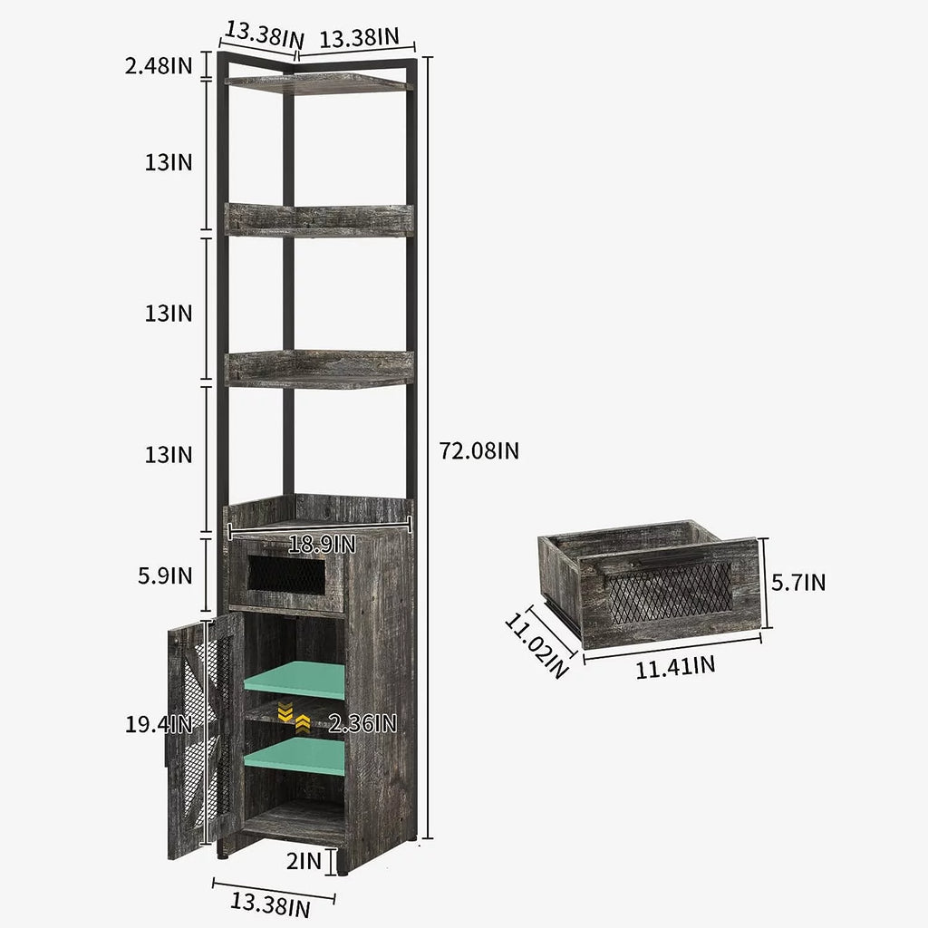 Grey 7-Tier Corner Cabinet with Drawer Z294804