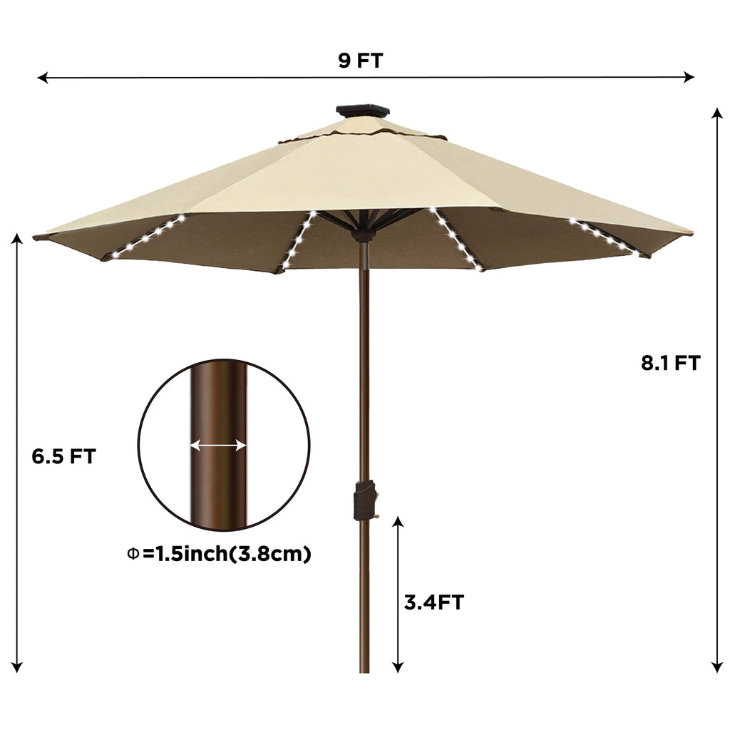 9ft Market Umbrella with 80 LED Lights and Ventilation T77841