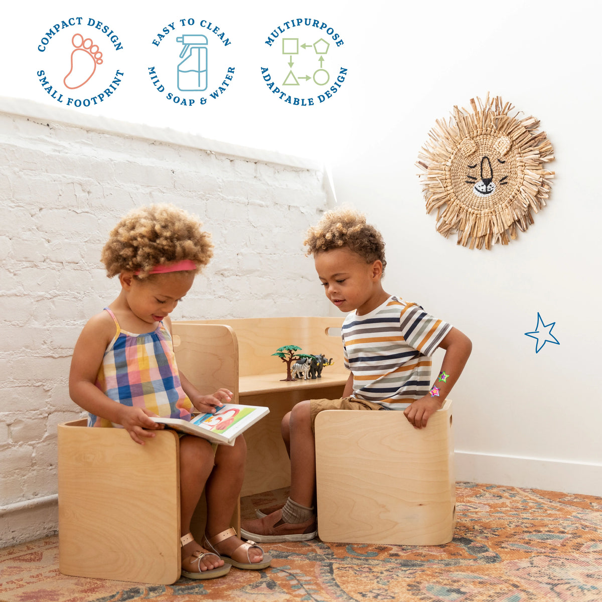 Bentwood Table and Chair Set, Natural, 3-Piece P862575