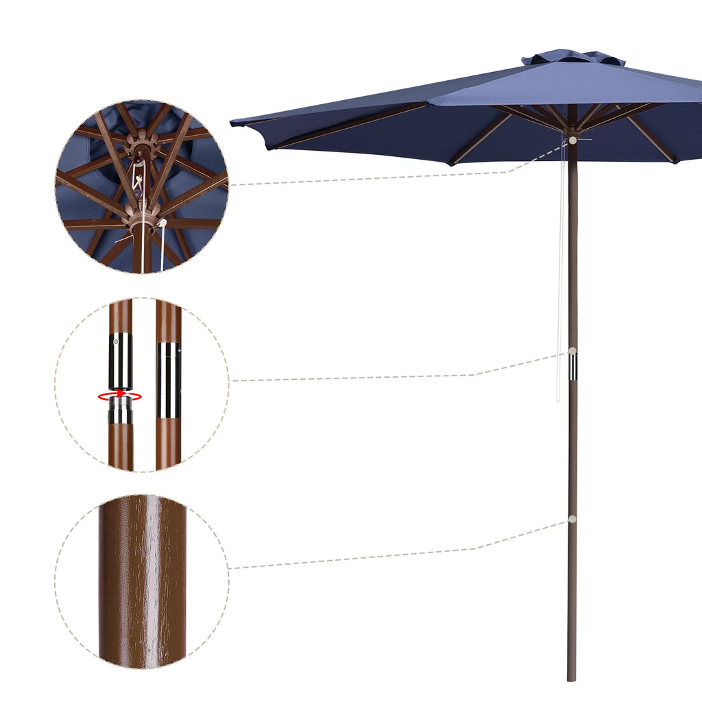 9ft Wooden Pole Patio Umbrella 8 Ribs U859019
