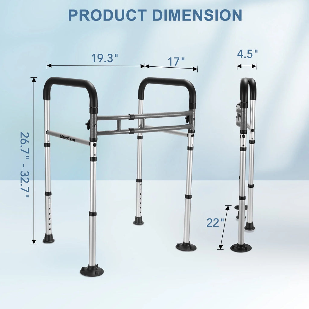 Toilet Safety Rail, 7 Adjustable Height & Width, Gray & Black U6298