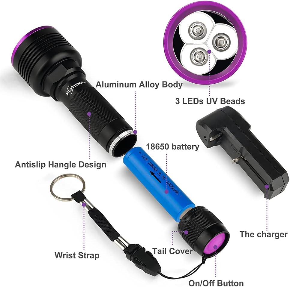 2 Pack Rechargeable UV Flashlight 385-395nm F202023