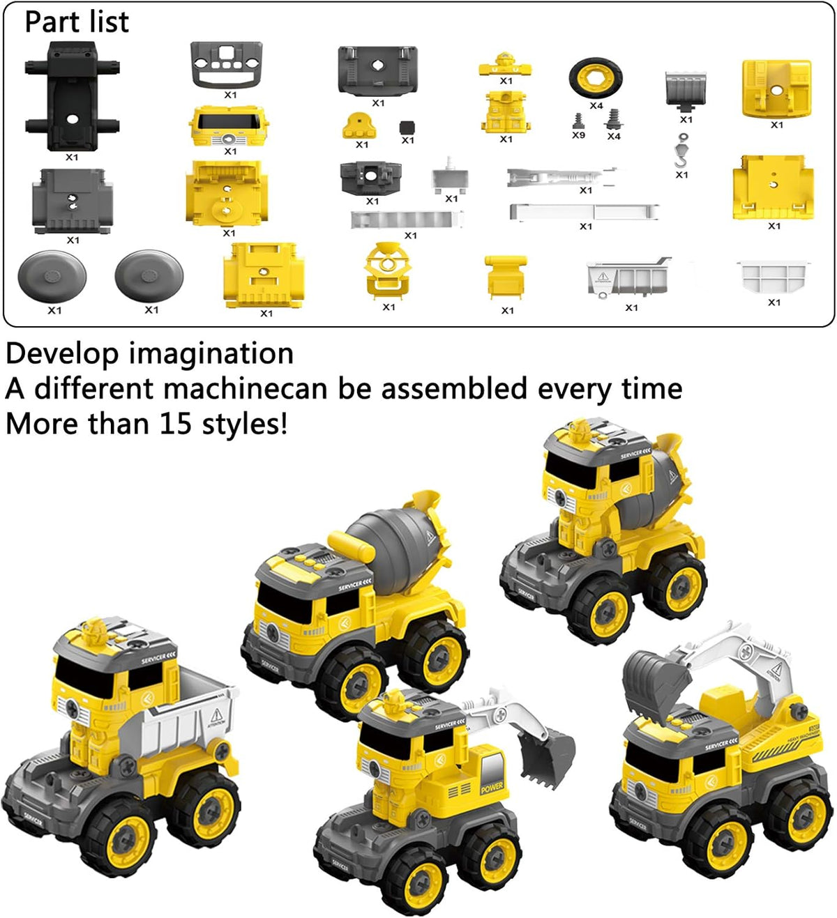 5 in one Construction Truck Take Apart Toy with Electric Drill N868110