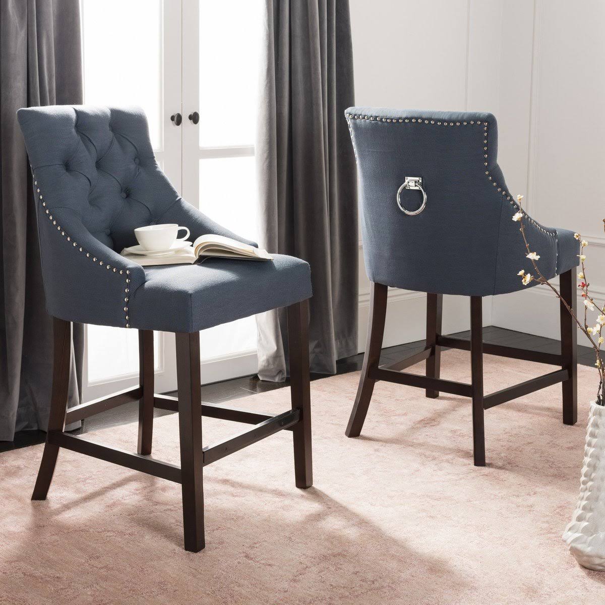 Navy Tufted Wing Back Counter Stool V782375