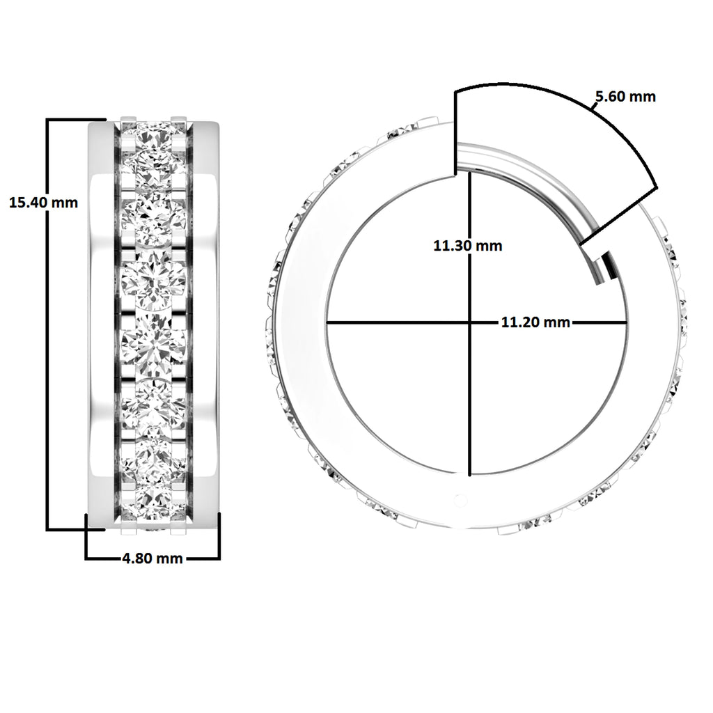 14K White Gold Diamond Huggies Hoop Earrings F288