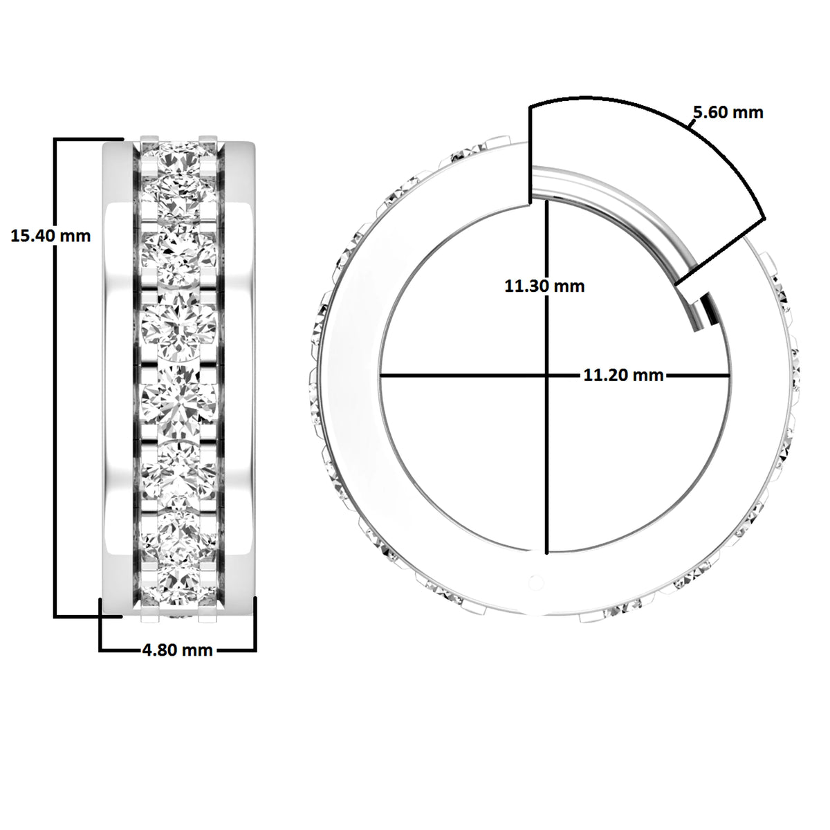 14K White Gold Diamond Huggies Hoop Earrings F288