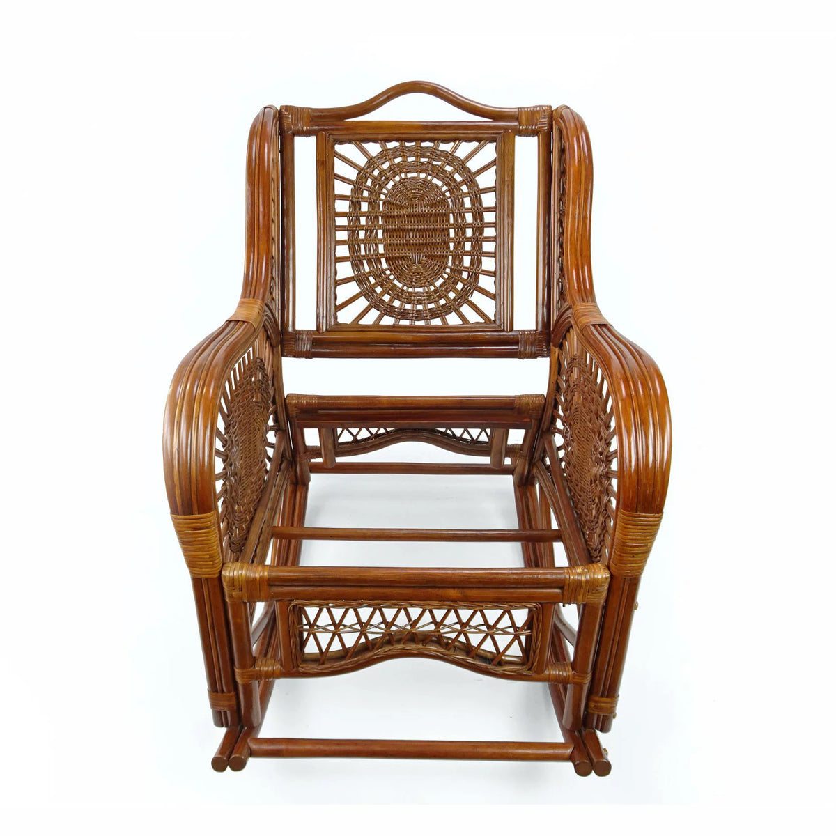 Handmade Natural Rattan Set of 2 Rocking Lounge Chairs and Round Coffee Table F2308