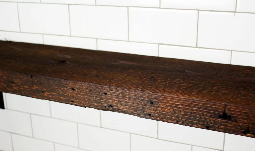 Reclaimed Wood Mantel Shelf with Steel Angle Brackets B14958