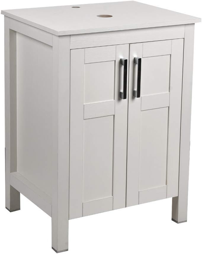 White 24 Inches Bathroom Vanity with 2 Doors Tempered Glass Sink Top B8517