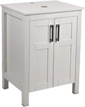 White 24 Inches Bathroom Vanity with 2 Doors Tempered Glass Sink Top B8517