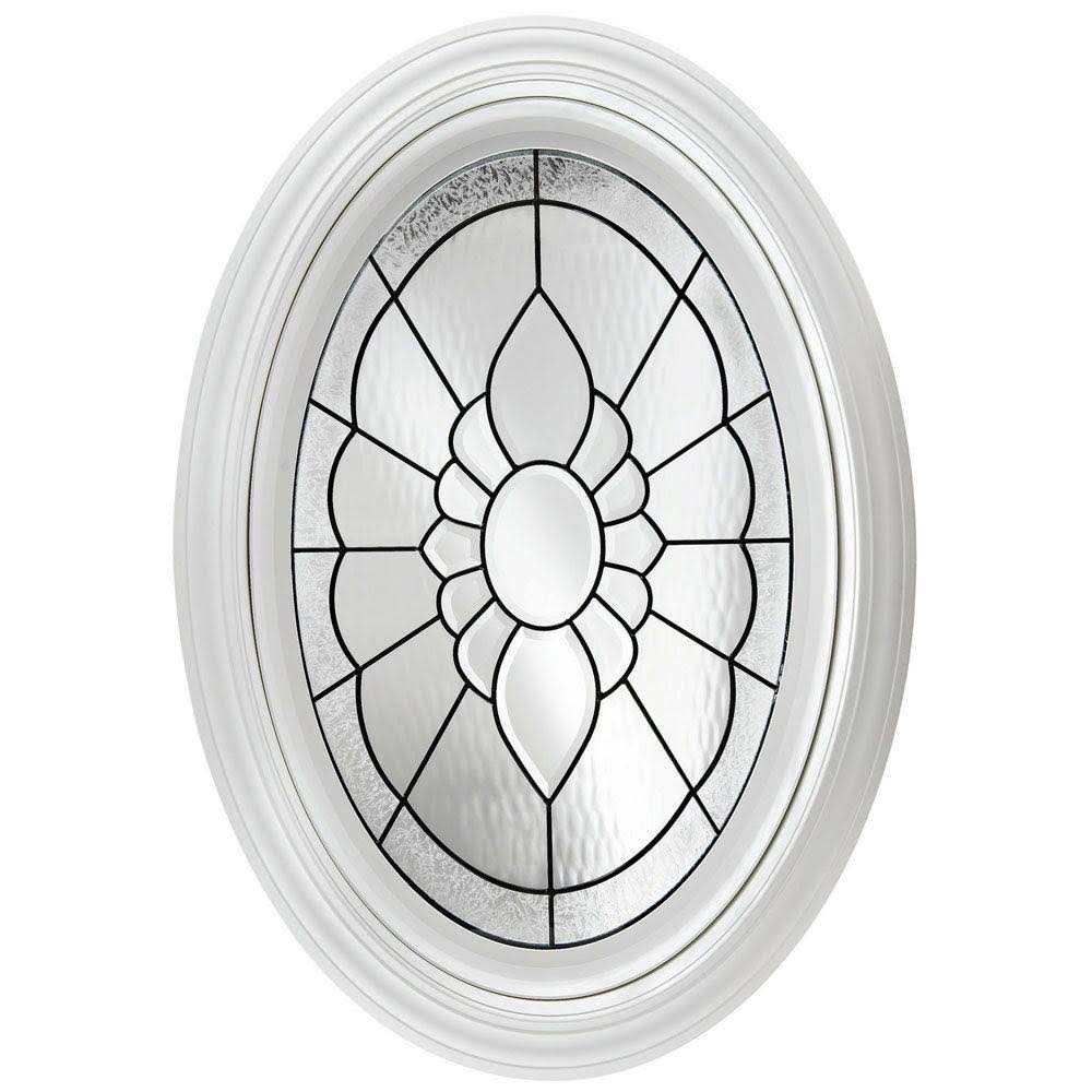 Decorative Glass Fixed Oval Vinyl Window, Black Caming in White T838