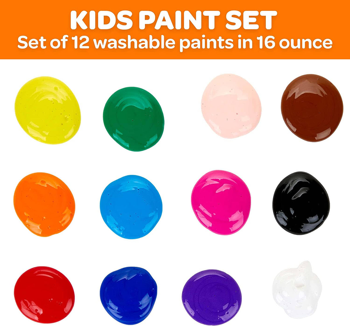 Assorted 16 oz Washable Paint, 12 per Set X44129