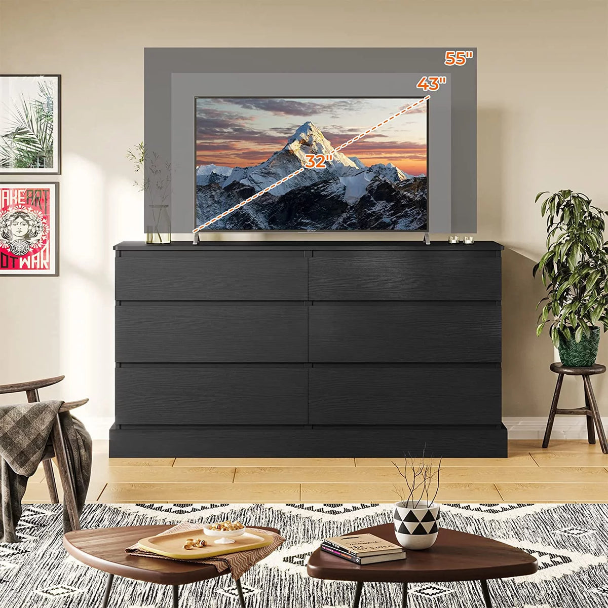 Black 6 Drawer Double Dresser L739531