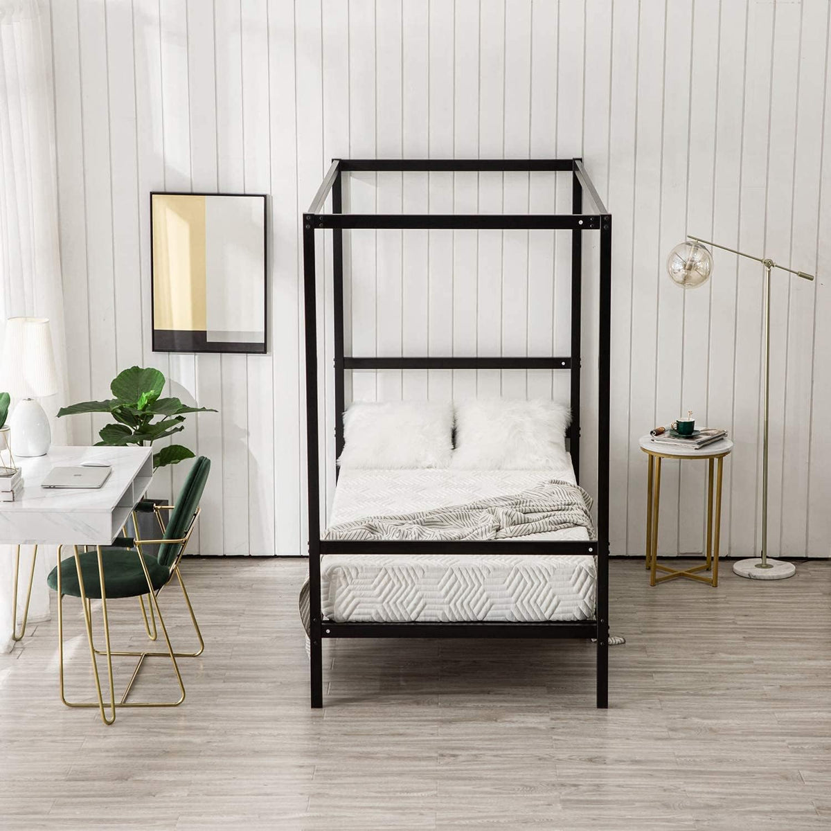 Black Twin Size Canopy Bed Frame Y8331