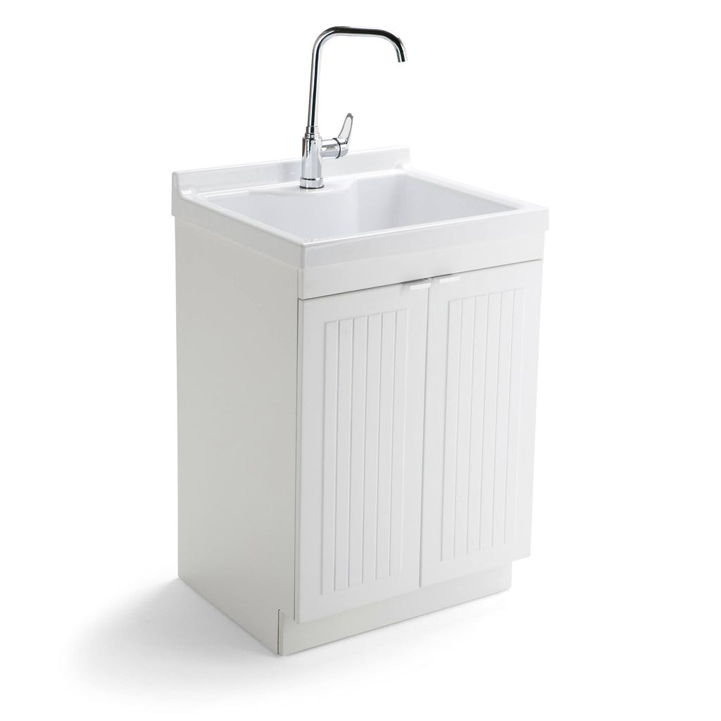 24 inch Laundry Cabinet with Faucet and ABS Sink (Pure White) X735010