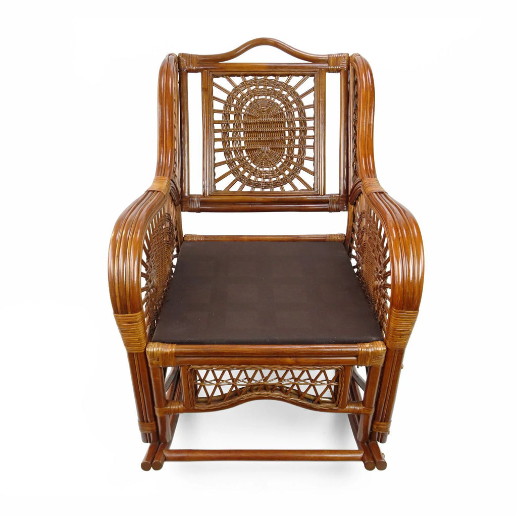 Handmade Natural Rattan Set of 2 Rocking Lounge Chairs and Round Coffee Table F2308