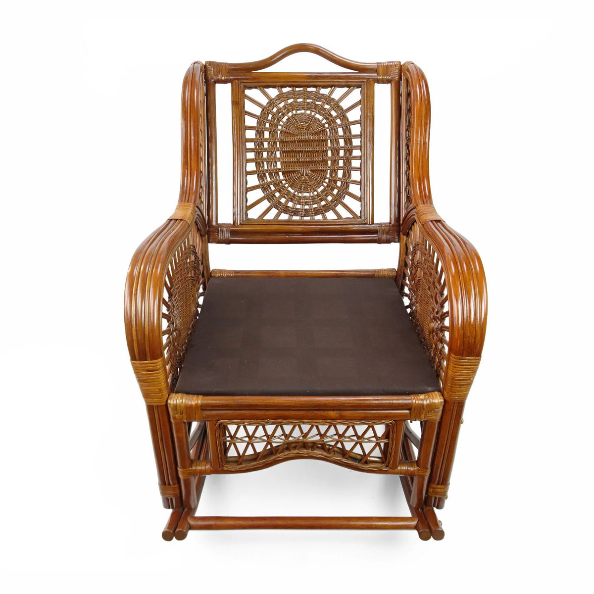 Handmade Natural Rattan Set of 2 Rocking Lounge Chairs and Round Coffee Table F2308
