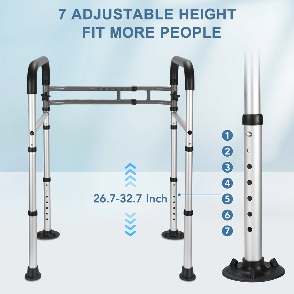 Toilet Safety Rail, 7 Adjustable Height & Width, Gray & Black U6298