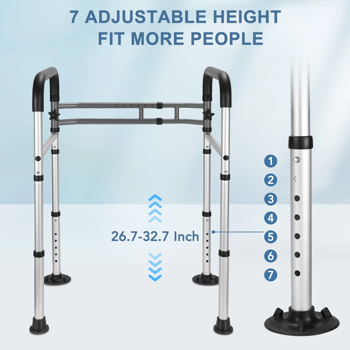 Toilet Safety Rail, 7 Adjustable Height & Width, Gray & Black U6298