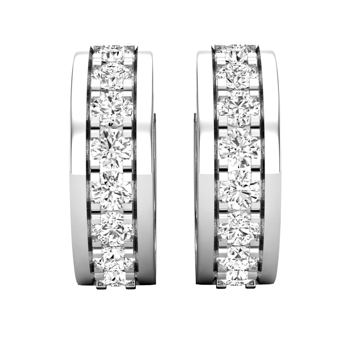 14K White Gold Diamond Huggies Hoop Earrings F288